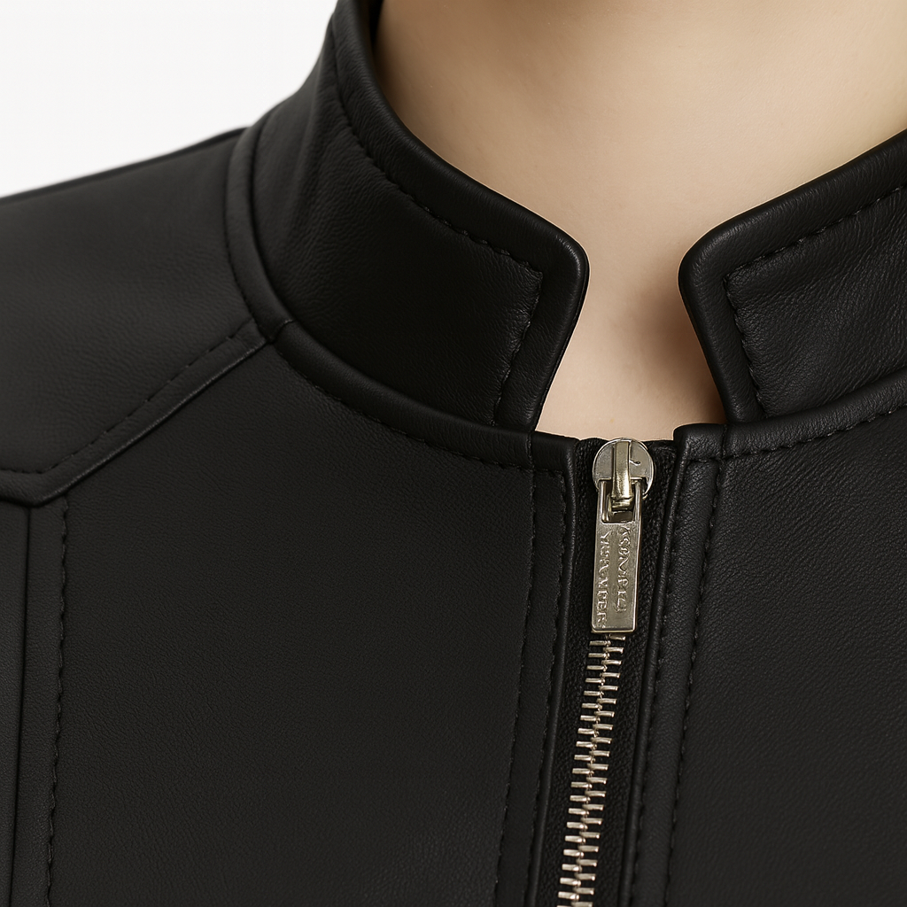 Black Cafe Racer Leather Jacket Sleek Biker Style