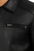 Black mens Sheepskin Shirt-Collar Leather Jacket