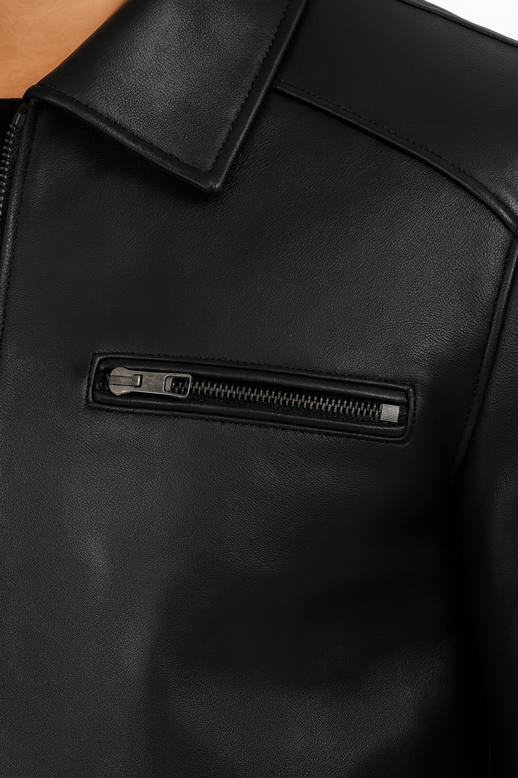 Black mens Sheepskin Shirt-Collar Leather Jacket