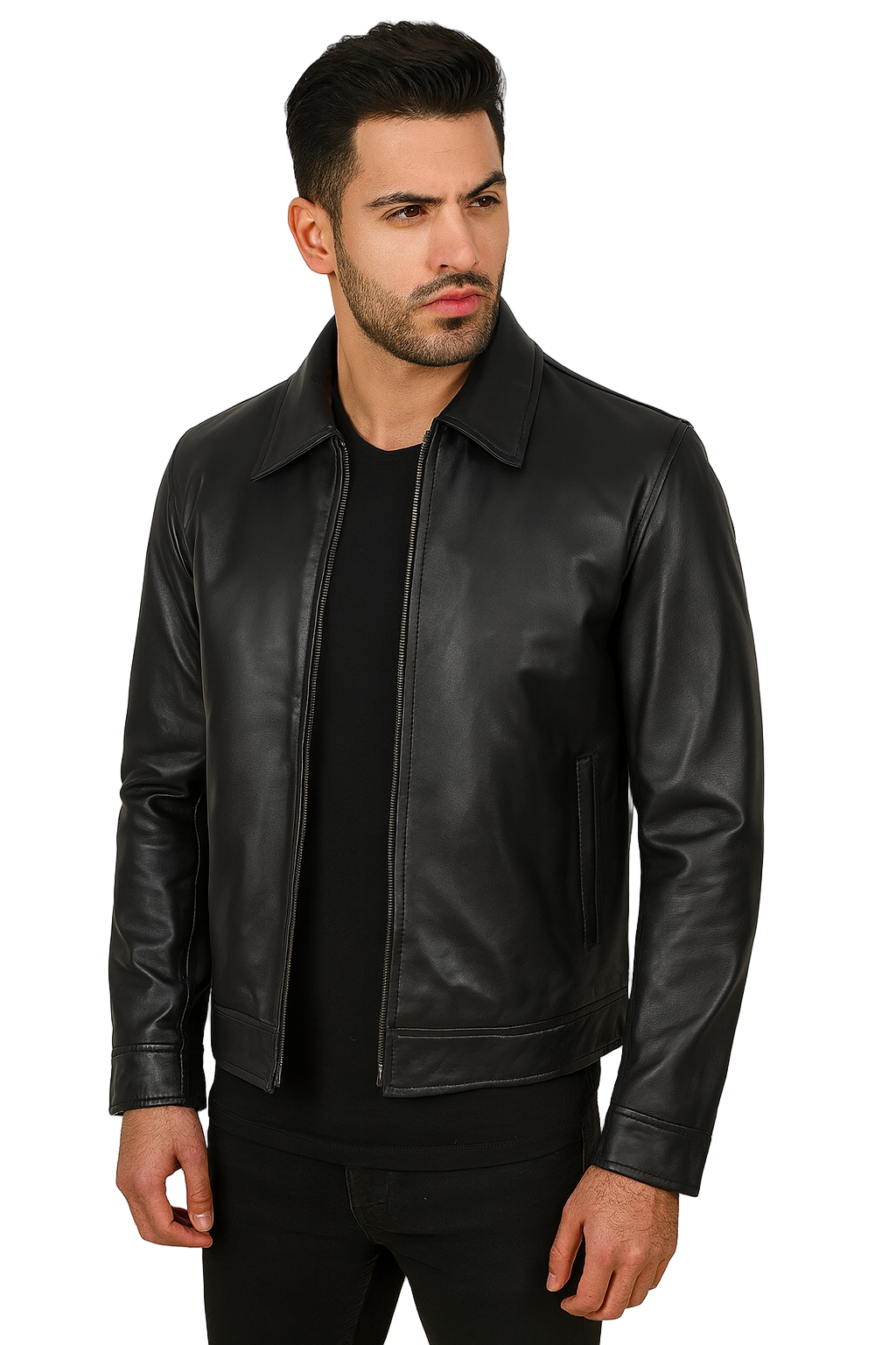 Mens Classic Black Harrington Leather Jacket