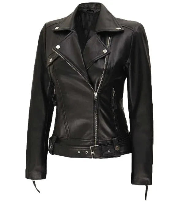 Classic Rebel Womens Asymmetrical Leather Jacket - Premium Quality Real Leather Jacket