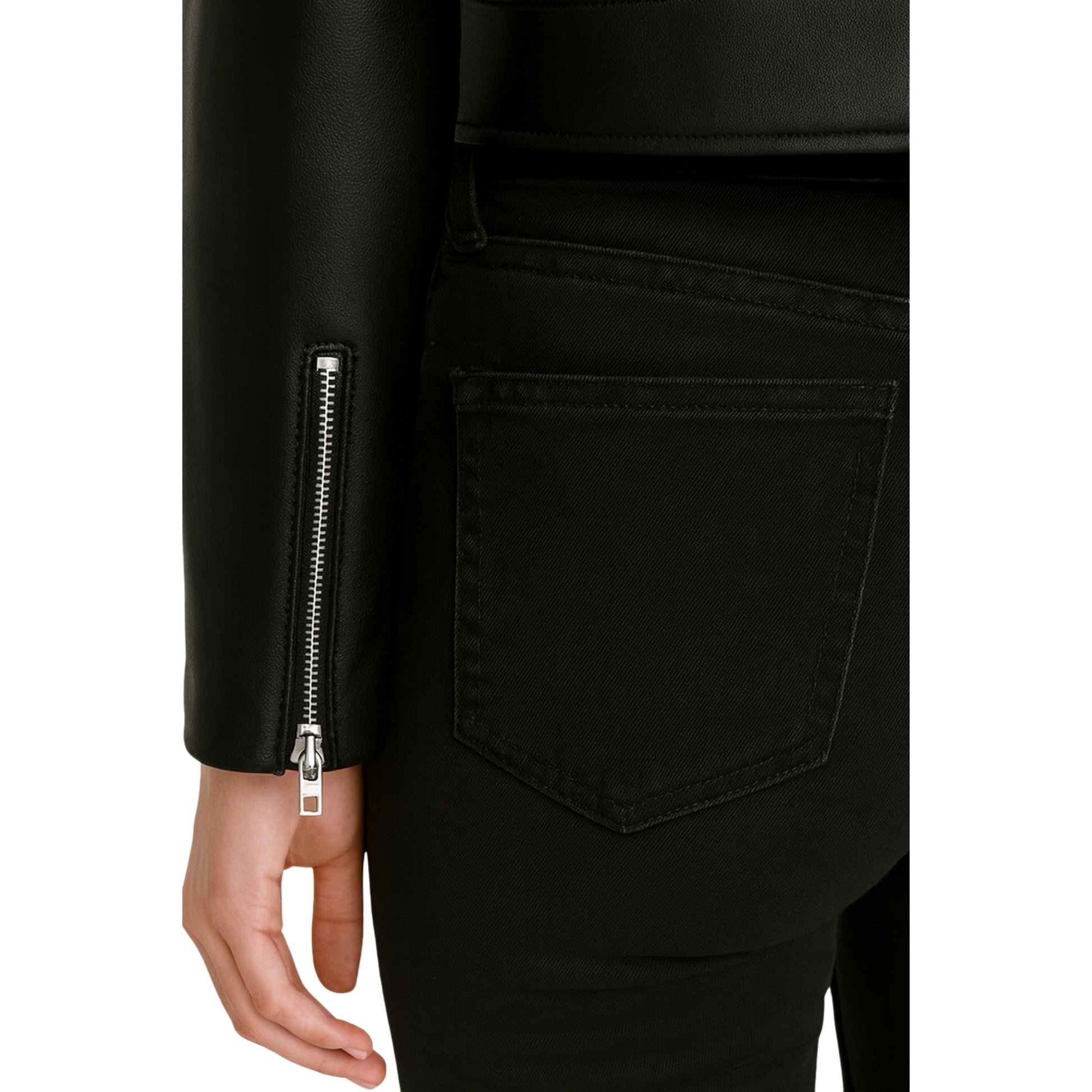 Cropped Leather Biker Jacket Womens