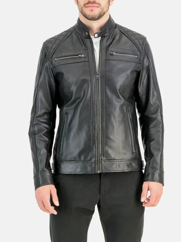 Heritage Line Padded Style Black Leather Jacket - Premium Quality Real Leather Jacket