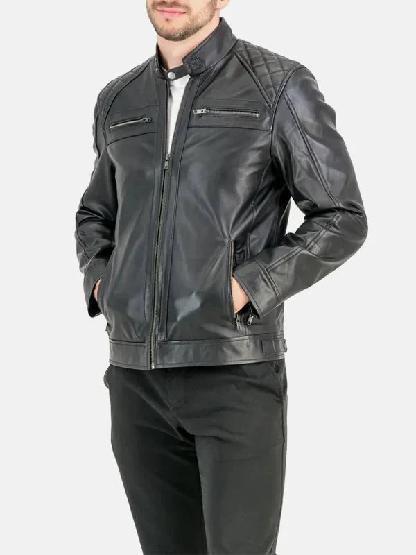 Heritage Line Padded Style Black Leather Jacket - Premium Quality Real Leather Jacket