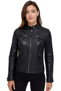 Jade Johnson Black Cafe Racer Jacket for Women