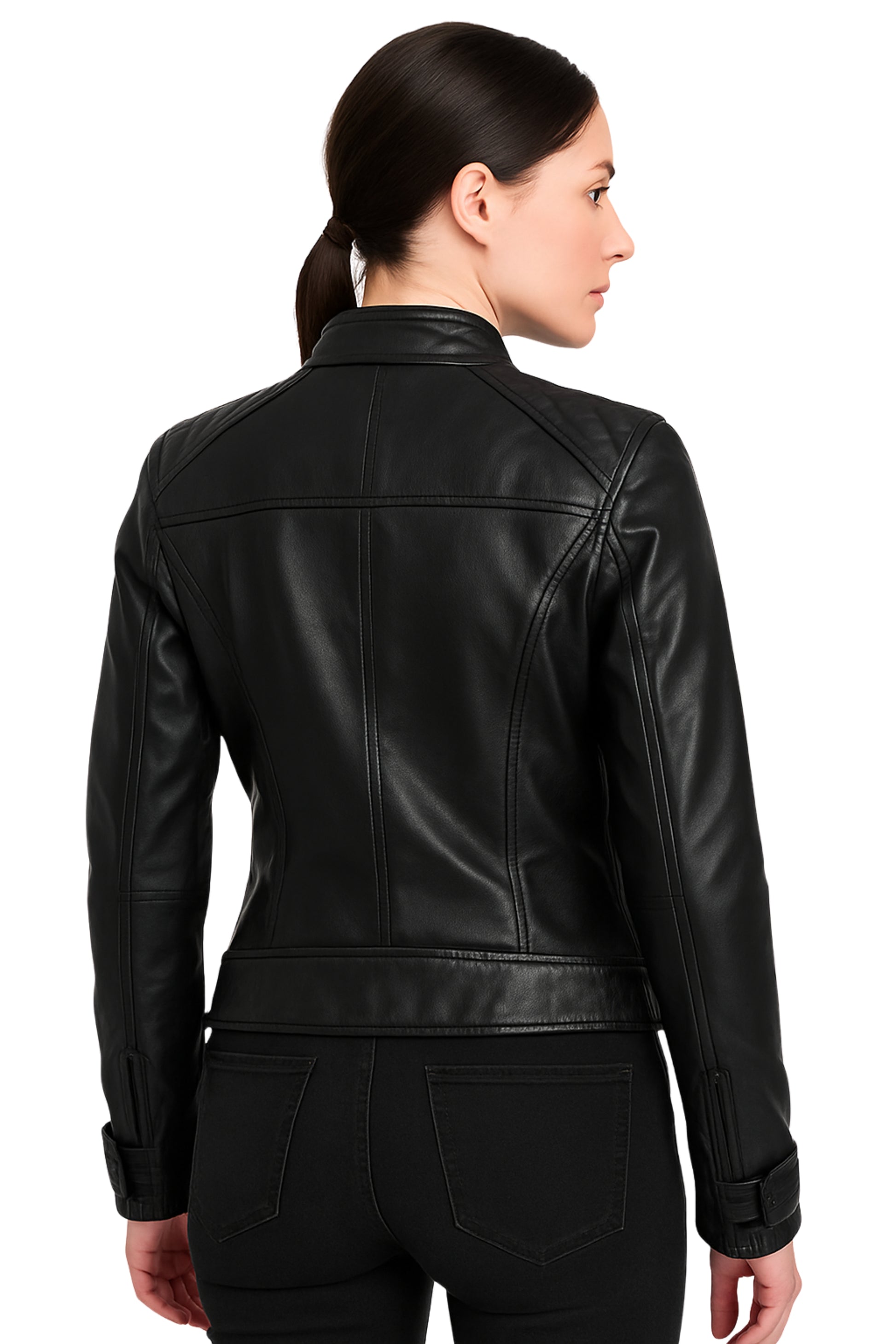 Jade Johnson Black Cafe Racer Jacket for Women back