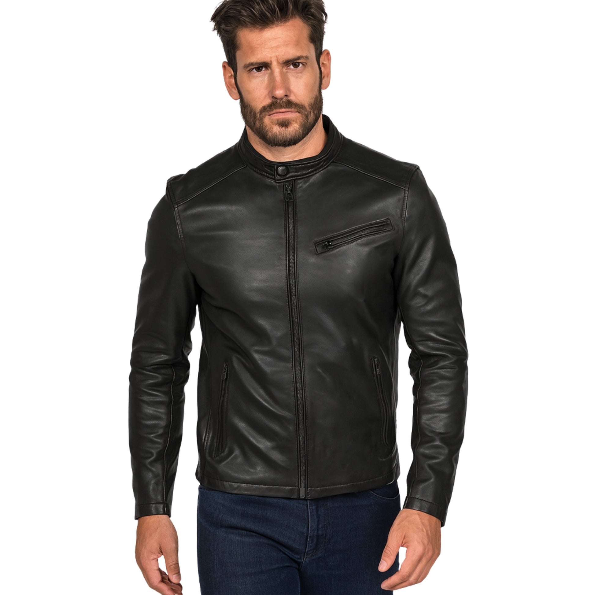 Luca-Marino-Mens-Mandarin-Collar-Black-Leather-Jacket