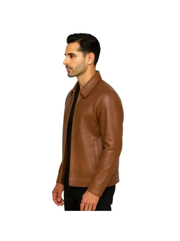 Men's Cognac Brown Mason Harrington Leather Jacket - Jack Briton