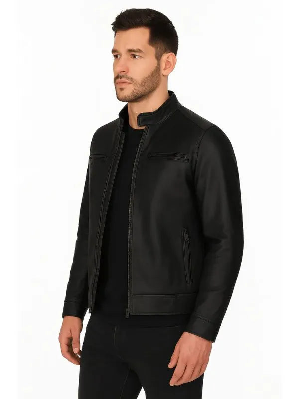 Jaxon Matte Black Cafe Racer Leather Jacket for Men - Jack Briton
