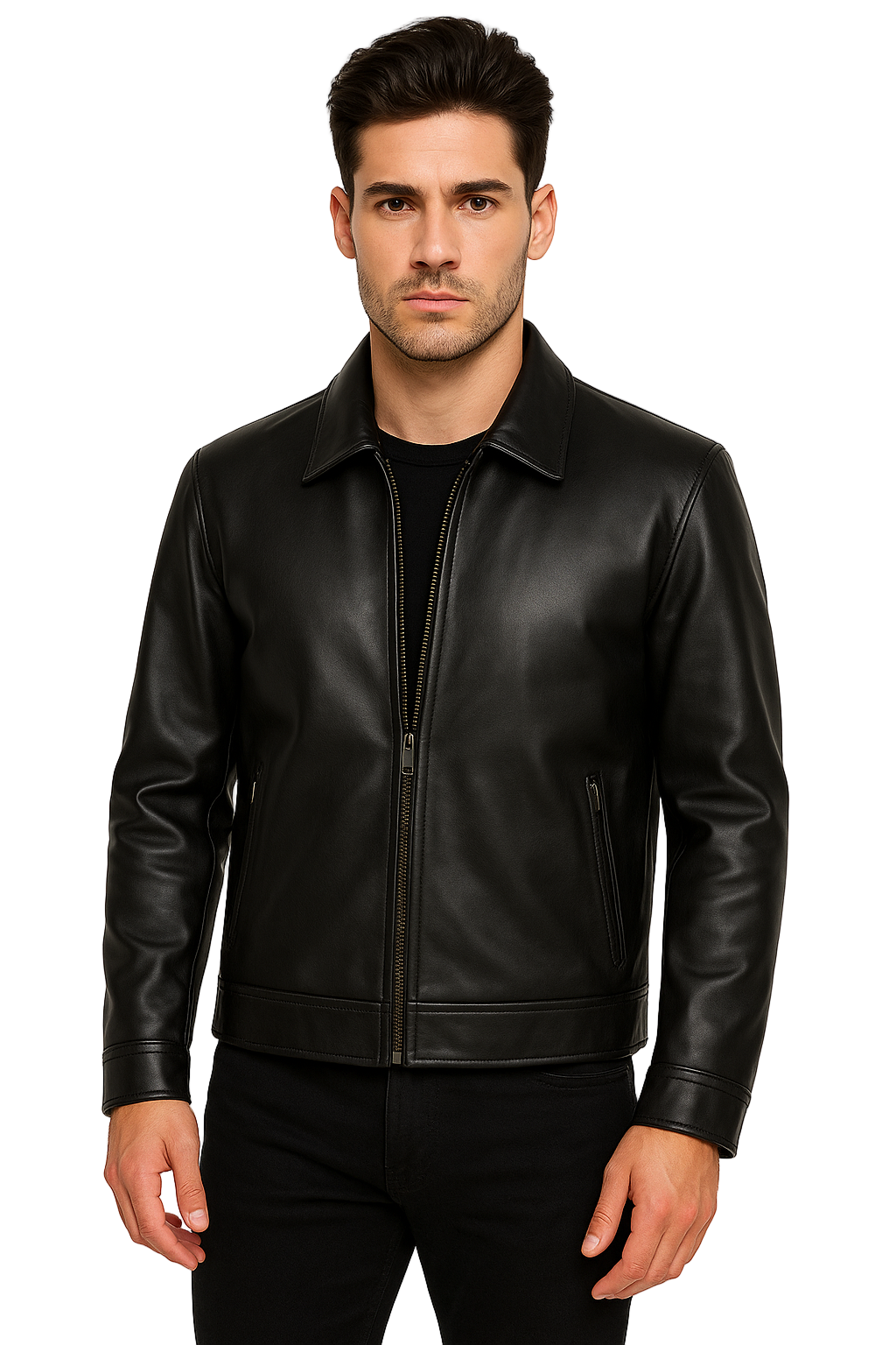 Mens Classic Black Harrington Leather Jacket