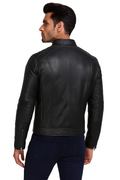 Mens Sheepskin Black Cafe Racer Leather Jacket back