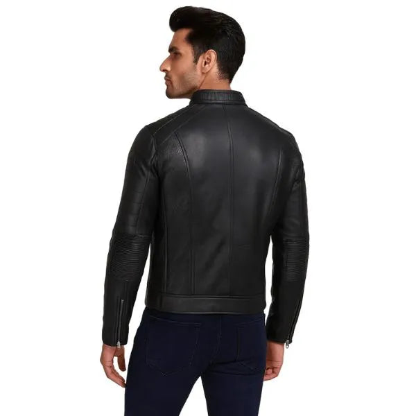 Men's Sheepskin Black Cafe Racer Leather Jacket - Jack Briton