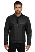 Mens Sheepskin Black Cafe Racer Leather Jacket