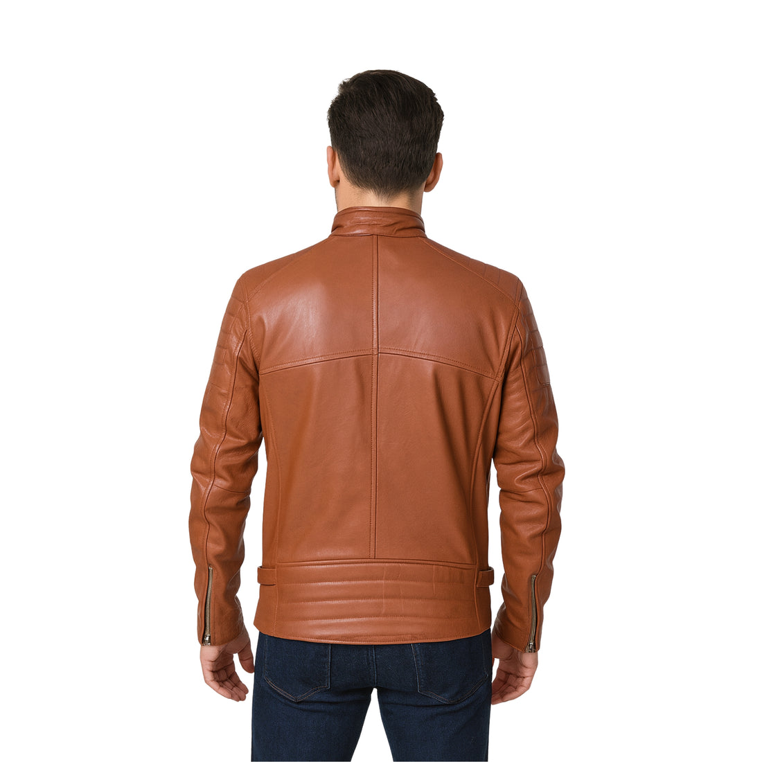 Premium Mens Tan Brown Biker Leather Jacket