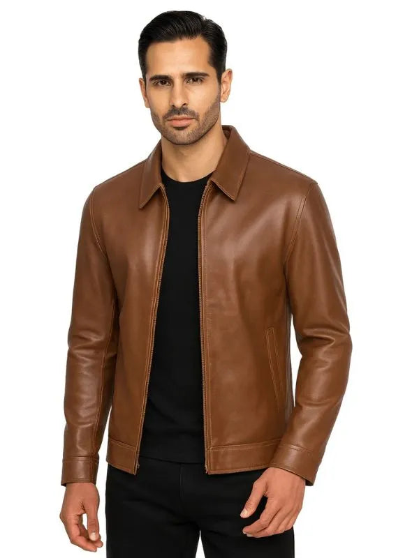 Men's Cognac Brown Mason Harrington Leather Jacket - Jack Briton