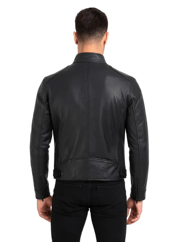 Jaxon Matte Black Cafe Racer Leather Jacket for Men - Jack Briton