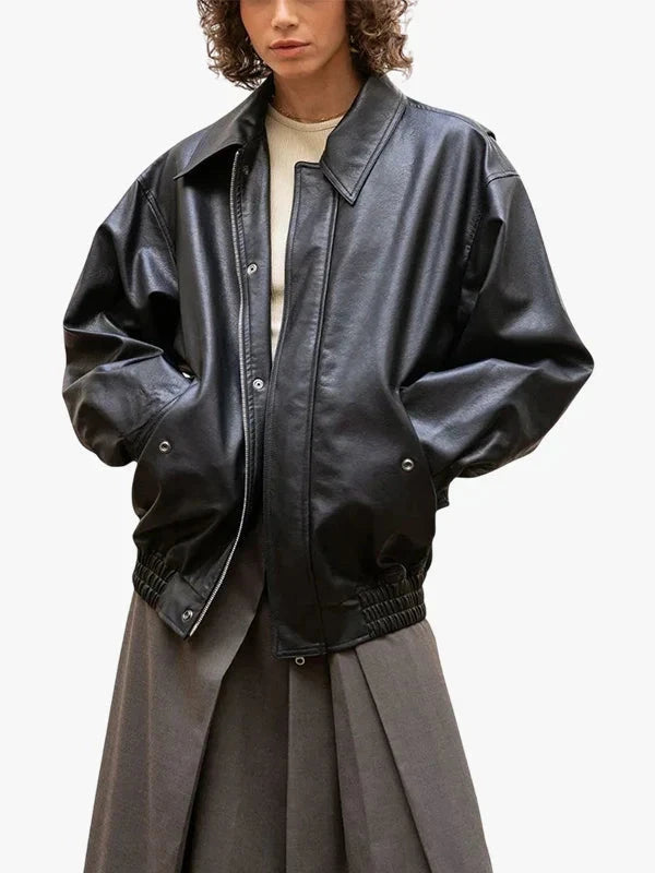 Oversize Luxe Women's Oversized Black Leather Jacket - Premium Quality Real Leather Jacket