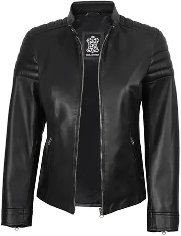 Womens Black Casual Real Lambskin Leather Jacket