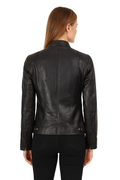 Riley Dodge Rub Off Brown Cafe Racer Jacket for Women back