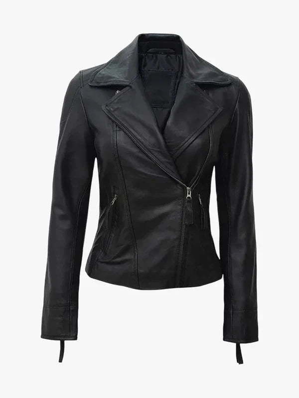 Summit Rider Women Asymmetrical Black Biker Leather Jacket - Premium Quality Real Leather Jacket