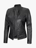 Women's Black Cafe Racer Leather Jacket - Premium Quality Real Leather Jacket