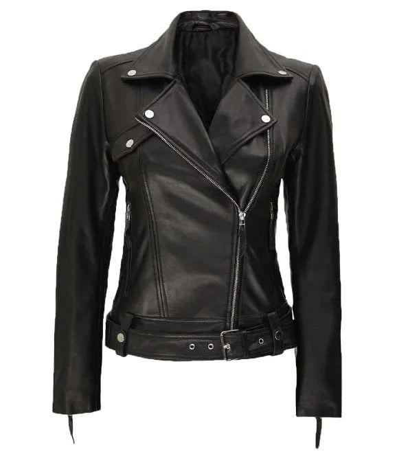 Classic Rebel Womens Asymmetrical Leather Jacket - Premium Quality Real Leather Jacket