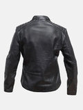 Women's Snap Tab Collar Black Leather Jacket - Premium Quality Real Leather Jacket