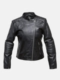 Women's Snap Tab Collar Black Leather Jacket - Premium Quality Real Leather Jacket