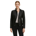 Womens Black Leather Biker Jacket with Flap Closure Cafe Racer Style