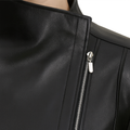 Womens Black Leather Biker Jacket with Flap Closure