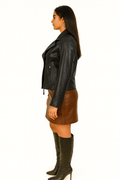 Womens Raven Asymmetrical Black Biker Leather Jacket