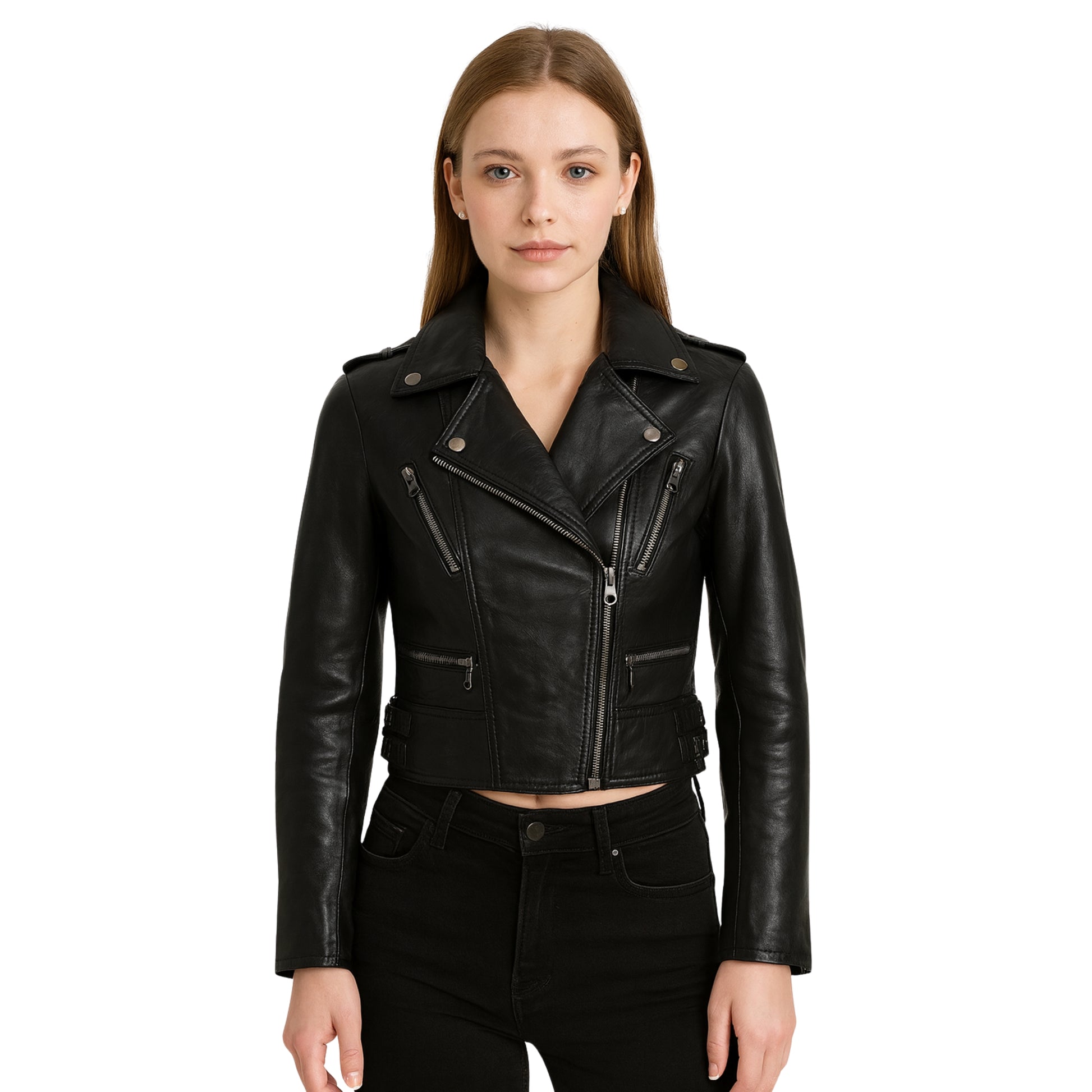 Womens Urban Chic Cropped Leather Biker Jacket