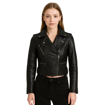 Womens Urban Chic Cropped Leather Biker Jacket