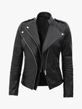 Zenith Fit Women's Black Asymmetrical Leather Jacket - Premium Quality Real Leather Jacket