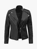 Zenith Fit Women's Black Asymmetrical Leather Jacket - Premium Quality Real Leather Jacket