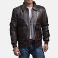 A2 Distressed Aviator Brown Bomber Leather Jacket - Jack Briton