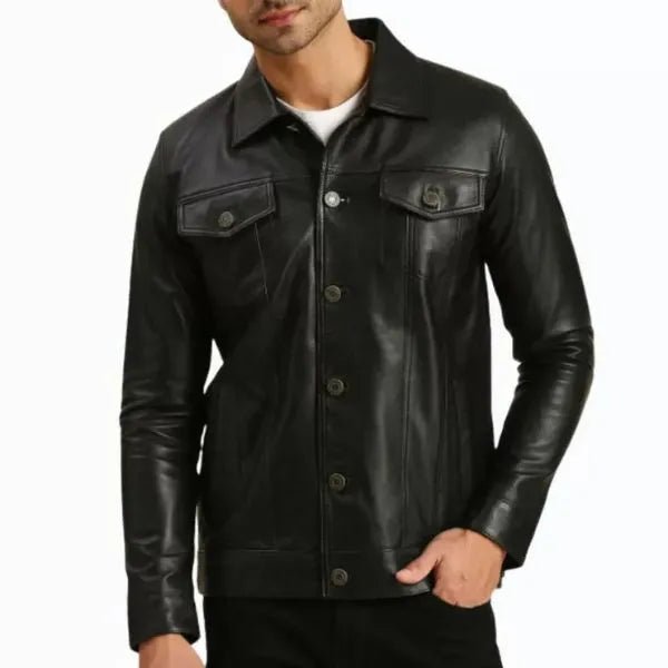 Alex Black Real Leather Trucker Jacket - Jack Briton
