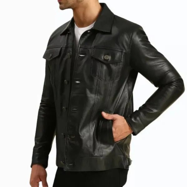 Alex Black Real Leather Trucker Jacket - Jack Briton