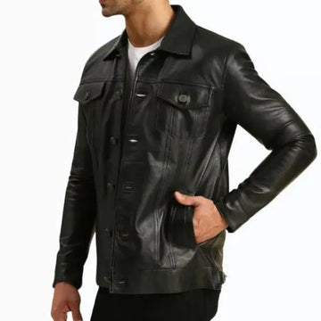 Alex Black Real Leather Trucker Jacket - Jack Briton
